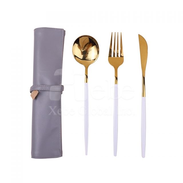紫色皮革便携餐具組