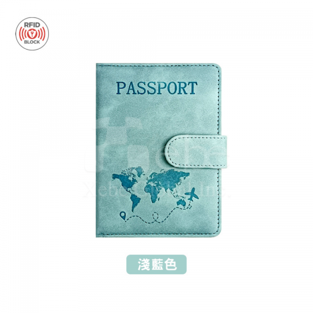 水蓝色地图护照夹