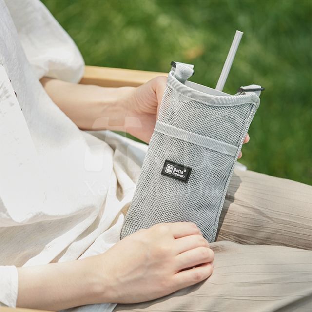 蓝色网格斜背手摇杯提袋定制