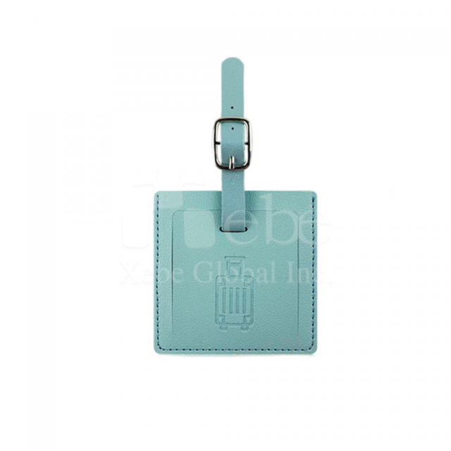 水蓝色皮革方形行李牌