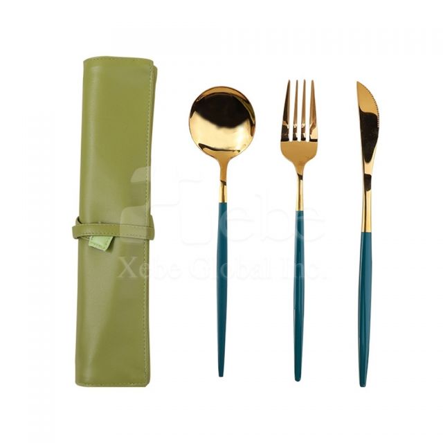 墨绿色皮革便携餐具组