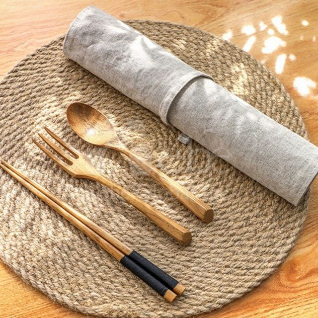 木製定制便携餐具 木头餐具三件组