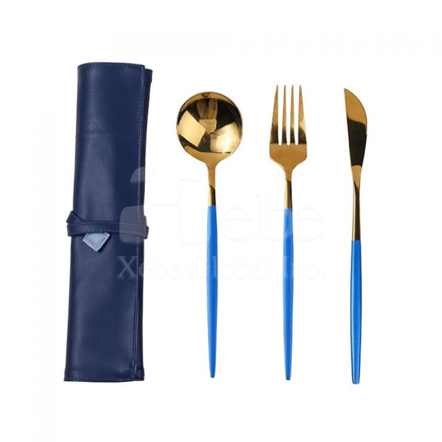 深蓝皮革便携餐具组