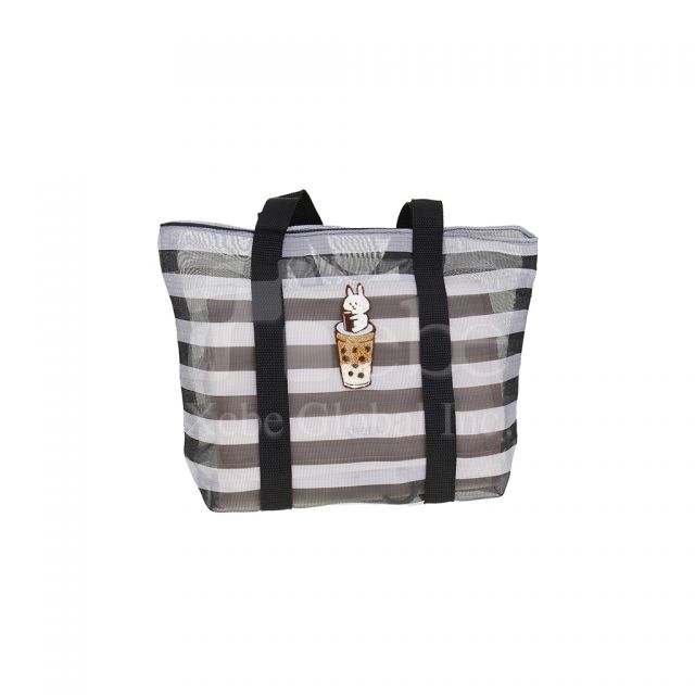 可爱动物条纹网纱手提袋